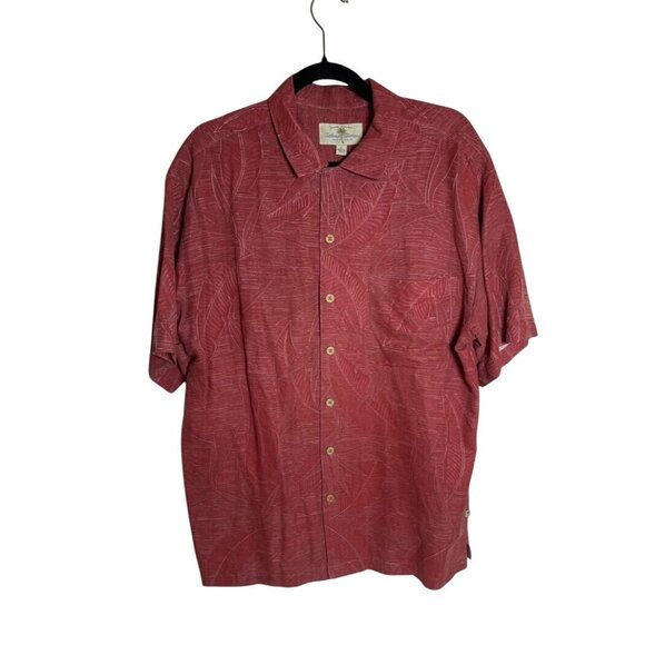 Island Shores Red Tropical Print 100% Washable Silk Shirt Sz Lg Beachy*Tropical* - Picture 1 of 11